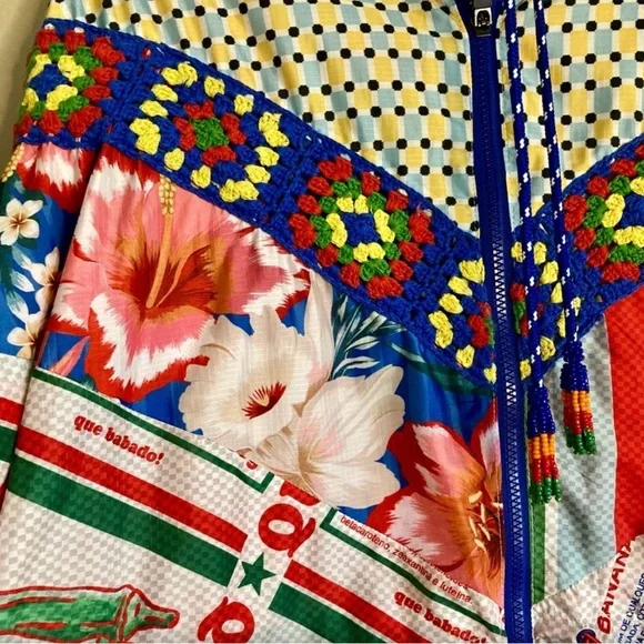 FARM Rio Carnaval Mixed Print Windbreaker with Crochet Detail - Picture 11 of 15